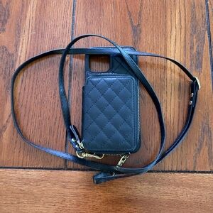 Black Quilted Phone Case with Strap